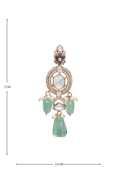 Buy_Moh-Maya By Disha Khatri_Green Pearls, Zari, Beads Moissanite Polki Embellished Necklace Set 