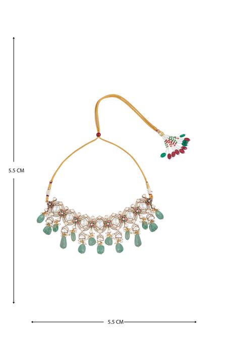 Shop_Moh-Maya By Disha Khatri_Green Pearls, Zari, Beads Moissanite Polki Embellished Necklace Set 