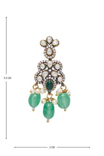 Buy_Moh-Maya By Disha Khatri_Green Pearls, Stones, Zari Floral Carved Pendant Necklace Set 