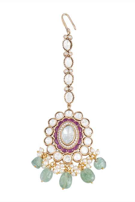 Moh-Maya By Disha Khatri_Gold Plated Pearls, Beads, Zari Polki Embellished Choker Set _Online_at_Aza_Fashions