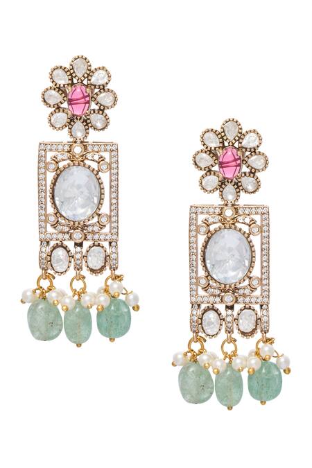 Buy_Moh-Maya By Disha Khatri_Gold Plated Pearls, Beads, Zari Polki Embellished Choker Set _Online_at_Aza_Fashions