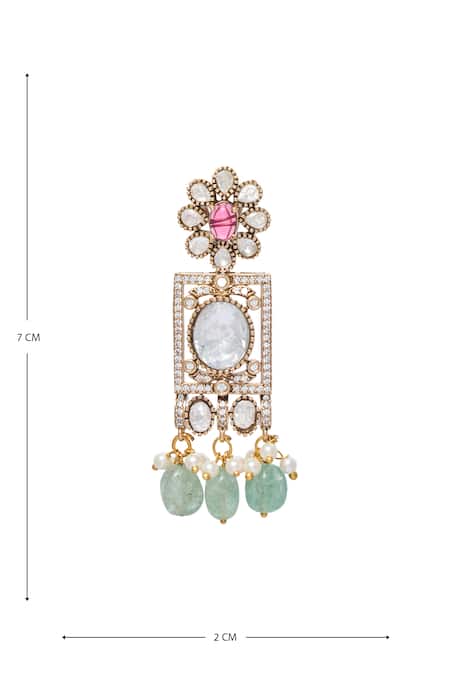 Shop_Moh-Maya By Disha Khatri_Gold Plated Pearls, Beads, Zari Polki Embellished Choker Set 