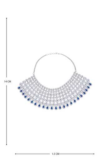 Moh-Maya By Disha Khatri Silver Plated Zari Zirconia Embellished Necklace Set at Aza Fashions Moh-Maya By Disha Khatri_Silver Plated Zari Zirconia Embellished Necklace Set _at_Aza_Fashions