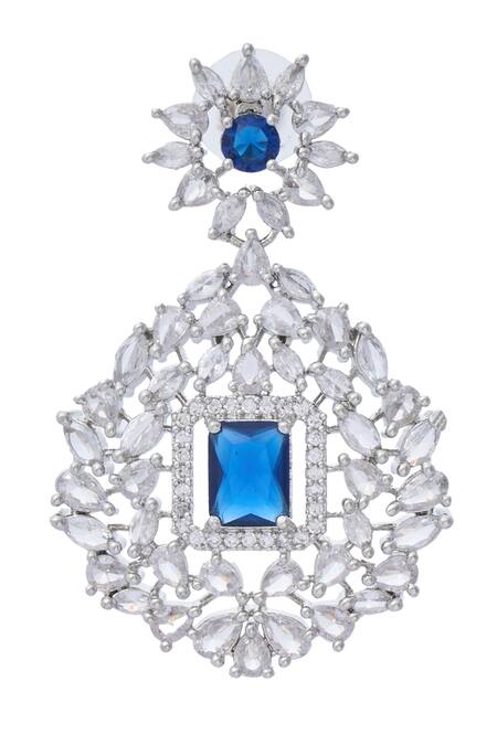 Moh-Maya By Disha Khatri_Silver Plated Zari Zirconia Embellished Pendant Necklace Set _Online_at_Aza_Fashions