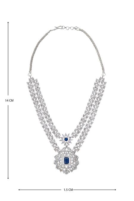 Moh-Maya By Disha Khatri_Silver Plated Zari Zirconia Embellished Pendant Necklace Set _at_Aza_Fashions