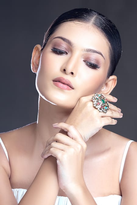 Buy_Moh-Maya By Disha Khatri_Multi Color Pearls, Stones, Rhinestones Studded Ring _Online_at_Aza_Fashions