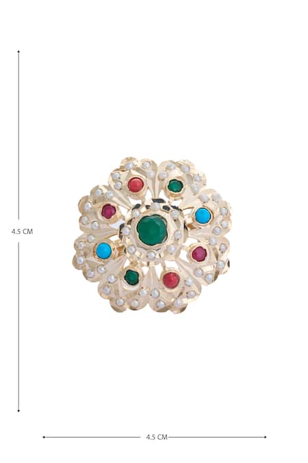 Moh-Maya By Disha Khatri_Multi Color Pearls, Stones, Rhinestones Studded Ring _at_Aza_Fashions