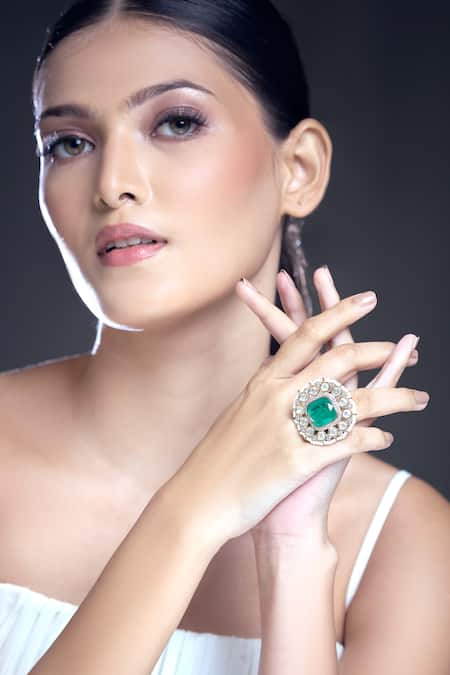 Moh-Maya by Disha Khatri Gold Plated Moissanite Polki Embellished Ring 