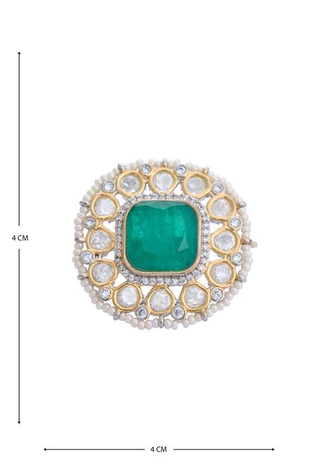 Moh-Maya By Disha Khatri_Gold Plated Pearls, Stones, Zari Moissanite Polki Embellished Ring _Online_at_Aza_Fashions