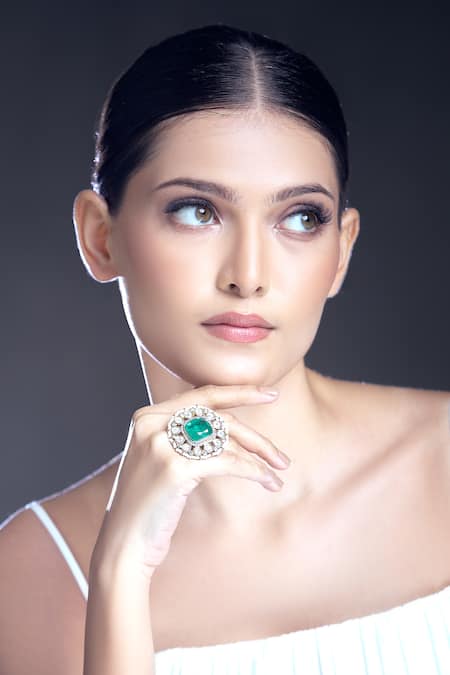 Buy_Moh-Maya By Disha Khatri_Gold Plated Pearls, Stones, Zari Moissanite Polki Embellished Ring 