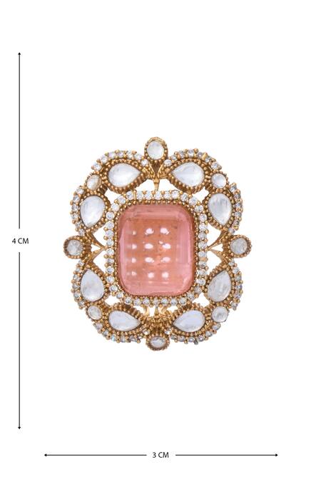 Moh-Maya By Disha Khatri_Gold Plated Stones, Zari Geometric Carved Studs _at_Aza_Fashions