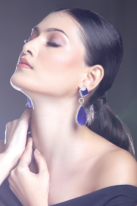 Buy_Moh-Maya By Disha Khatri_Silver Plated Zari Zirconia Embellised Earrings _Online_at_Aza_Fashions