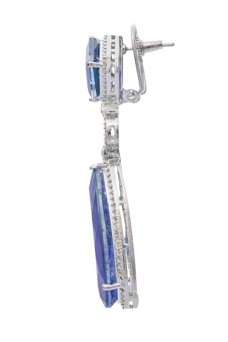 Shop_Moh-Maya By Disha Khatri_Silver Plated Zari Zirconia Embellised Earrings _Online_at_Aza_Fashions