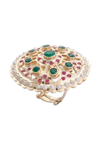 Moh-Maya By Disha Khatri_Gold Plated Pearls, Stones, Embroidery Embellished Ring _Online_at_Aza_Fashions