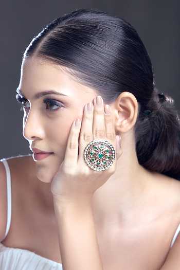 Buy_Moh-Maya By Disha Khatri_Gold Plated Pearls, Stones, Embroidery Embellished Ring _Online_at_Aza_Fashions