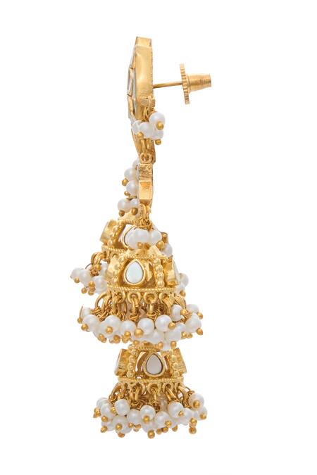 Buy Moh-Maya By Disha Khatri Gold Plated Mirrors, Pearls, Beads Embellished Earrings Online at Aza Fashions Buy_Moh-Maya By Disha Khatri_Gold Plated Mirrors, Pearls, Beads Embellished Earrings _Online_at_Aza_Fashions