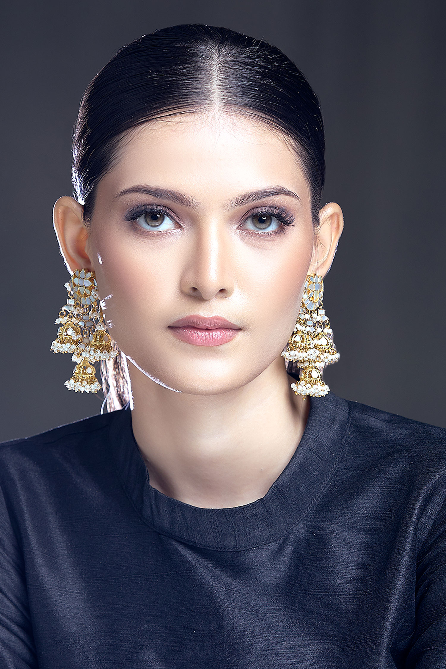 Moh-Maya By Disha Khatri Gold Plated Mirrors, Pearls, Beads Embellished Earrings at Aza Fashions Moh-Maya By Disha Khatri_Gold Plated Mirrors, Pearls, Beads Embellished Earrings _at_Aza_Fashions