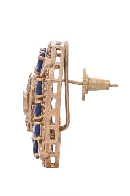 Moh-Maya By Disha Khatri_Gold Plated Zari, Smocking Zirconia Studded Earrings _Online_at_Aza_Fashions