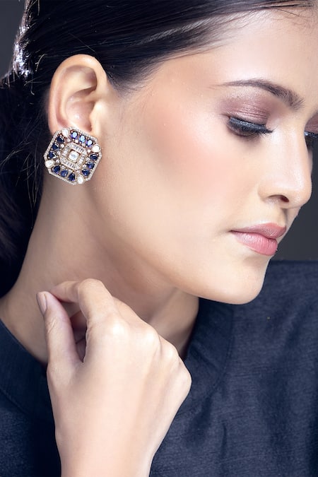 Buy_Moh-Maya By Disha Khatri_Gold Plated Zari, Smocking Zirconia Studded Earrings _Online_at_Aza_Fashions