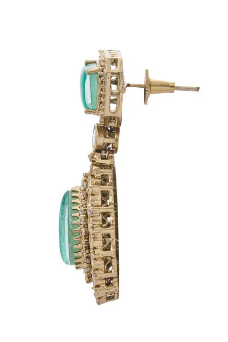 Moh-Maya By Disha Khatri_Gold Plated Zari Zirconia Embellished Danglers _Online_at_Aza_Fashions