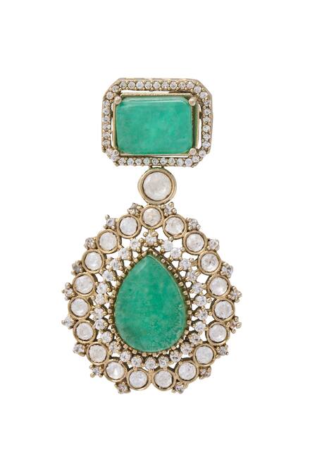 Buy_Moh-Maya By Disha Khatri_Gold Plated Zari Zirconia Embellished Danglers _Online_at_Aza_Fashions