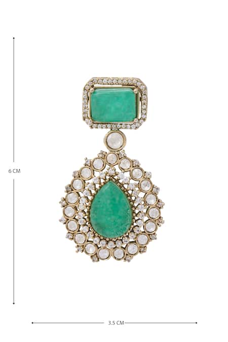Shop_Moh-Maya By Disha Khatri_Gold Plated Zari Zirconia Embellished Danglers _Online_at_Aza_Fashions