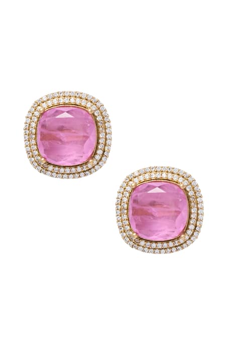 Moh-Maya By Disha Khatri_Gold Plated Zari Amethyst Stone Embellished Pendant Necklace Set _Online_at_Aza_Fashions