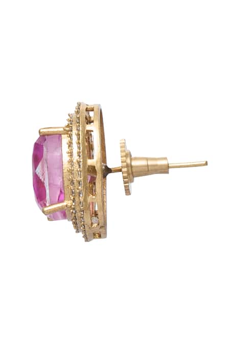 Shop_Moh-Maya By Disha Khatri_Gold Plated Zari Amethyst Stone Embellished Pendant Necklace Set _Online_at_Aza_Fashions