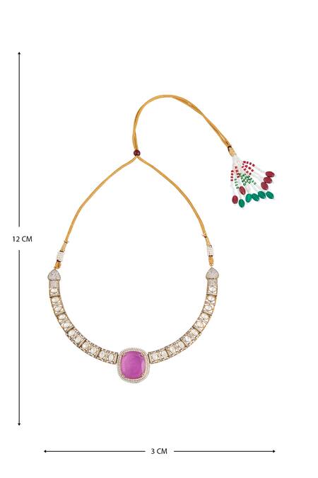 Buy_Moh-Maya By Disha Khatri_Gold Plated Zari Amethyst Stone Embellished Pendant Necklace Set 