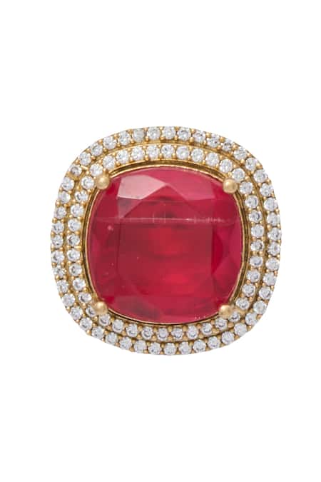 Shop_Moh-Maya By Disha Khatri_Gold Plated Zari Zirconia Embellished Pendant Necklace Set _Online_at_Aza_Fashions