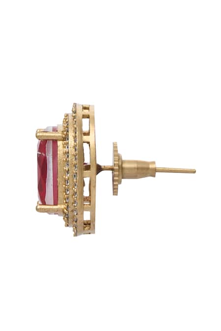 Moh-Maya By Disha Khatri_Gold Plated Zari Zirconia Embellished Pendant Necklace Set _at_Aza_Fashions