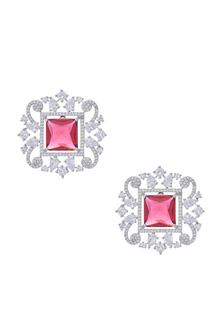 Moh-Maya By Disha Khatri_Silver Plated Stones, Zari Embellished Pendant Necklace Set_Online_at_Aza_Fashions