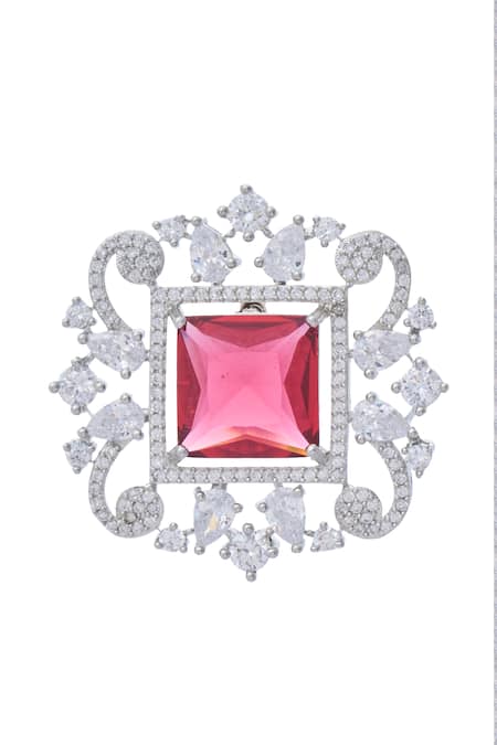 Buy_Moh-Maya By Disha Khatri_Silver Plated Stones, Zari Embellished Pendant Necklace Set_Online_at_Aza_Fashions