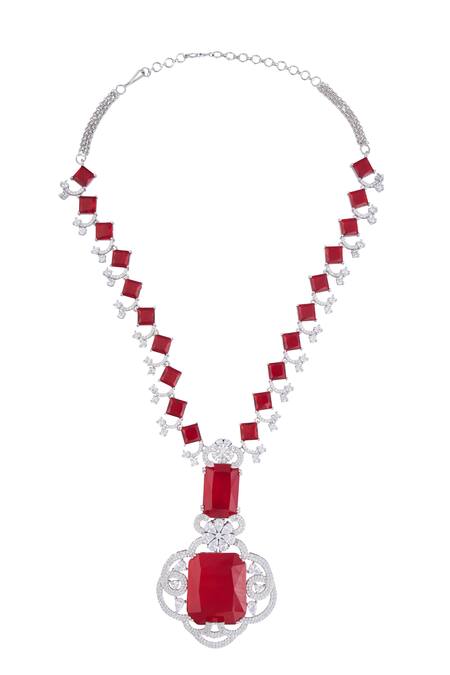 Moh-Maya By Disha Khatri_Silver Plated Stones, Zari Embellished Pendant Necklace Set_at_Aza_Fashions