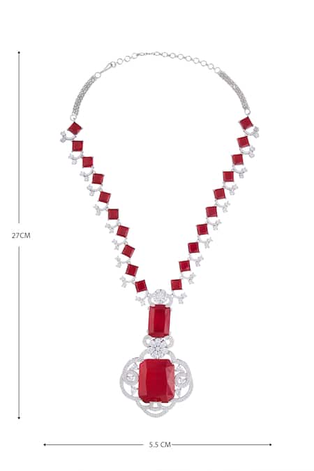 Shop_Moh-Maya By Disha Khatri_Silver Plated Stones, Zari Embellished Pendant Necklace Set