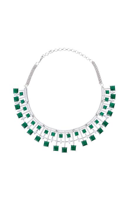 Moh-Maya By Disha Khatri_Silver Plated Zari, Stones Zirconia Studded Necklace Set _Online_at_Aza_Fashions