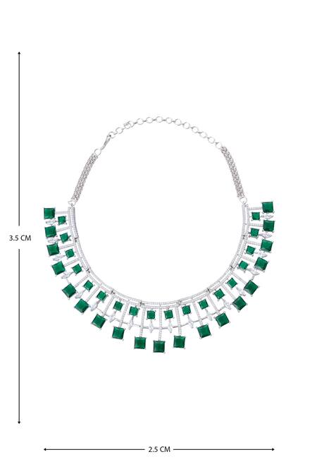 Moh-Maya By Disha Khatri_Silver Plated Zari, Stones Zirconia Studded Necklace Set _at_Aza_Fashions
