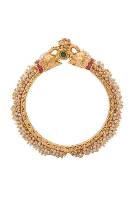 Nazaakat By Samara Singh_Gold Plated Pearls, Stones Tassel Jadau Bangles-Set of 2 _Online_at_Aza_Fashions