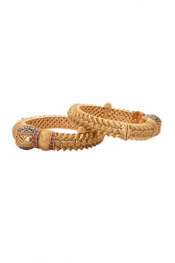 Buy_Nazaakat By Samara Singh_Gold Plated Stones, Embroidery Studded Jadau Bangles-Set of 2 _Online_at_Aza_Fashions