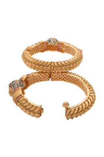 Shop_Nazaakat By Samara Singh_Gold Plated Stones, Embroidery Studded Jadau Bangles-Set of 2 _Online_at_Aza_Fashions