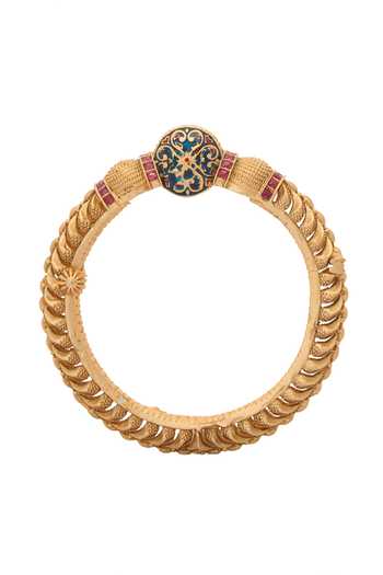 Nazaakat By Samara Singh_Gold Plated Stones, Embroidery Studded Jadau Bangles-Set of 2 _at_Aza_Fashions