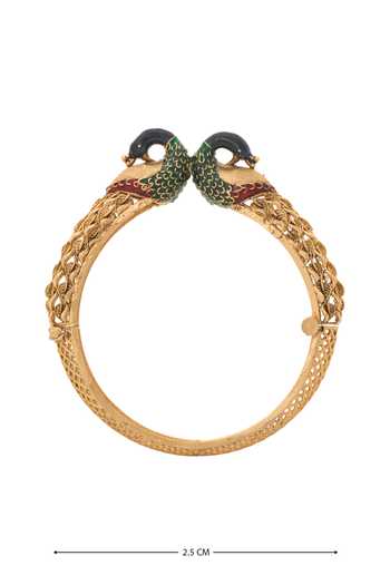 Nazaakat By Samara Singh_Gold Plated Embroidery Enamel Peacock Bangles-Set of 2 _Online_at_Aza_Fashions