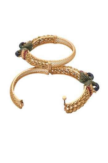 Buy_Nazaakat By Samara Singh_Gold Plated Embroidery Enamel Peacock Bangles-Set of 2 _Online_at_Aza_Fashions