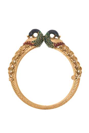 Buy_Nazaakat By Samara Singh_Gold Plated Embroidery Enamel Peacock Bangles-Set of 2 