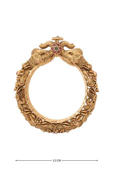 Nazaakat By Samara Singh Gold Plated Stones Carved Foliage Bangles-Set of 2 Online at Aza Fashions Nazaakat By Samara Singh_Gold Plated Stones Carved Foliage Bangles-Set of 2 _Online_at_Aza_Fashions