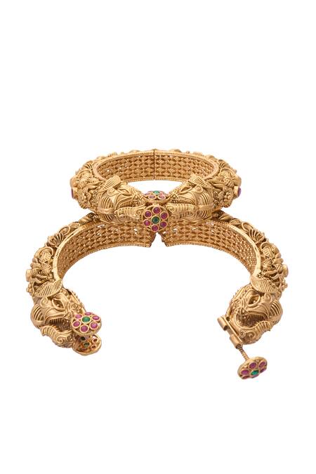 Nazaakat By Samara Singh Gold Plated Stones Carved Foliage Bangles-Set of 2 at Aza Fashions Nazaakat By Samara Singh_Gold Plated Stones Carved Foliage Bangles-Set of 2 _at_Aza_Fashions