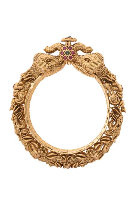 Buy Nazaakat By Samara Singh Gold Plated Stones Carved Foliage Bangles-Set of 2 Buy_Nazaakat By Samara Singh_Gold Plated Stones Carved Foliage Bangles-Set of 2