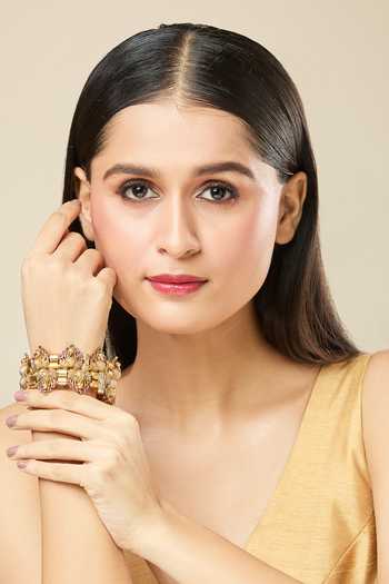Nazaakat By Samara Singh_Gold Plated Stones Carved Peacock Jadau Bangles-Set of 2 _Online_at_Aza_Fashions