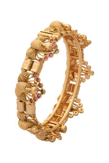 Buy_Nazaakat By Samara Singh_Gold Plated Stones Carved Peacock Jadau Bangles-Set of 2 _Online_at_Aza_Fashions