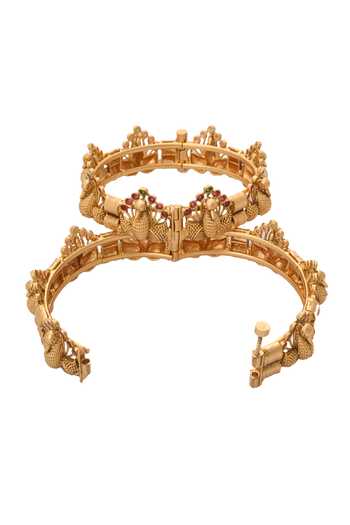 Shop_Nazaakat By Samara Singh_Gold Plated Stones Carved Peacock Jadau Bangles-Set of 2 _Online_at_Aza_Fashions